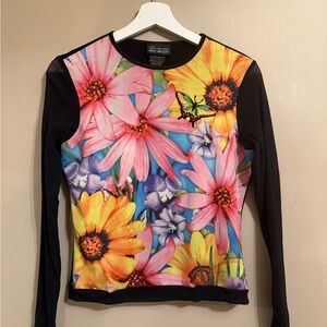 No Boundaries Floral Long Sleeve Top - Black and Multicolor